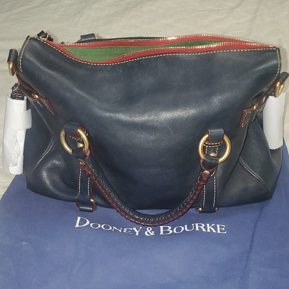 Dooney & Bourke dark navy Leather Shoulder Bag with Brown Trim and Gold Hardware - Picture 6 of 16